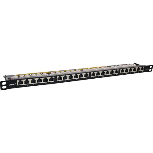 Preview: Patchpanel Cat.6A – 24-fach, 19" (48,26 cm), 0,5HE, schwarz, mit Staubschutz