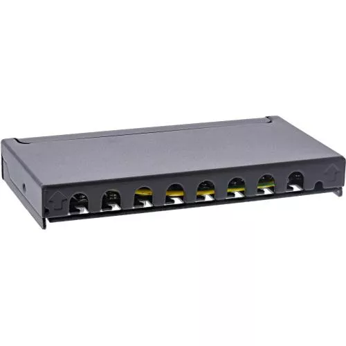 Patchpanel Cat.6A – 8-fach, 0,5HE, Tisch/Wand/Hutschiene, schwarz, mit Staubschutz