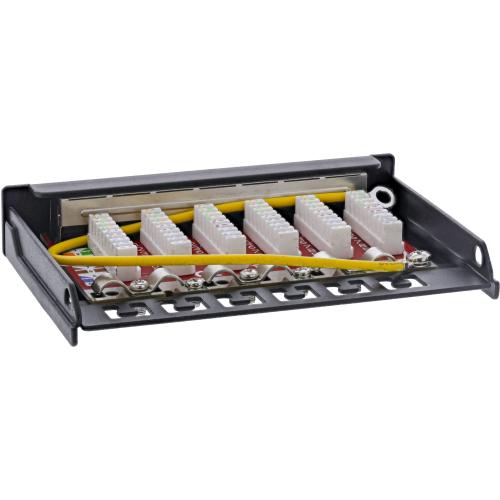 Preview: Patchpanel Cat.6A – 6-fach, 0,5HE, Tisch/Wand/Hutschiene, Staubschutz, schwarz