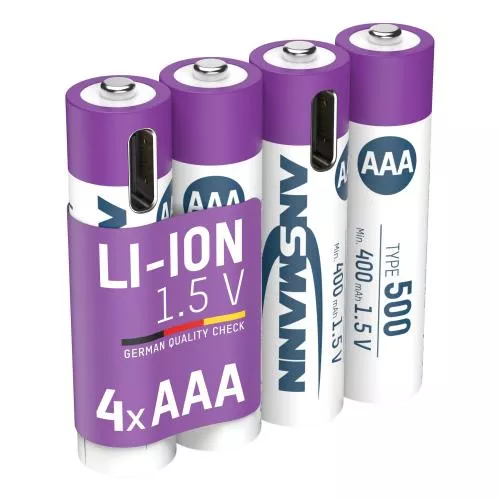 ANSMANN 1311-0028 Li-Ion Akkus Micro AAA Typ 500 (min. 400 mAh) 4er Karton