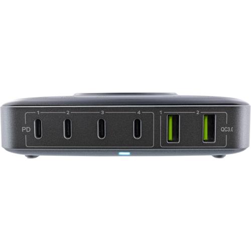 Preview: InLine® Qi Powerstation Multiport, Netzteil, Ladegerät, 4x USB Typ-C, 2x USB Typ-A, GaN, 100W, Wireless charging 15W, schwarz