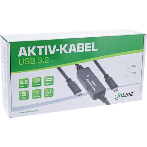 Preview: InLine® USB 3.2 Gen.1 Aktiv-Kabel, USB-C Stecker an USB-C Stecker, schwarz, 10m