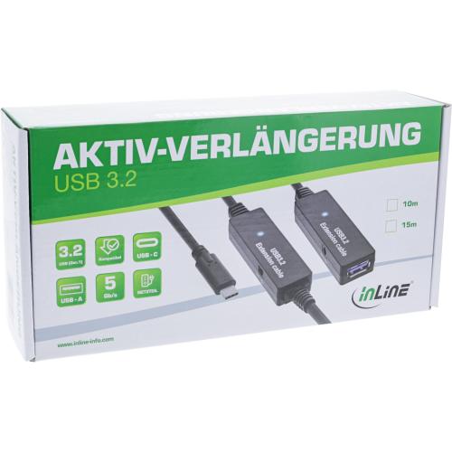 Preview: InLine® USB 3.2 Gen.1 Aktiv-Verlängerung, USB-C Stecker an USB-A Buchse, 15m