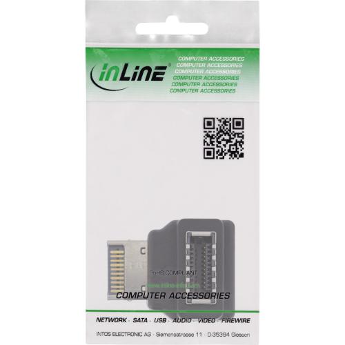 Preview: InLine® USB 3.2 Adapter intern, Frontpanel USB-E Stecker zu USB-E Buchse 90°