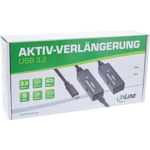 Preview: InLine® USB 3.2 Gen.1 Aktiv-Verlängerung, USB-C Stecker an USB-C Buchse, 10m