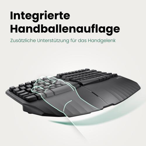 Perixx PERIBOARD-613 DE B, Kabellose kompakte ergonomische Tastatur, schwarz
