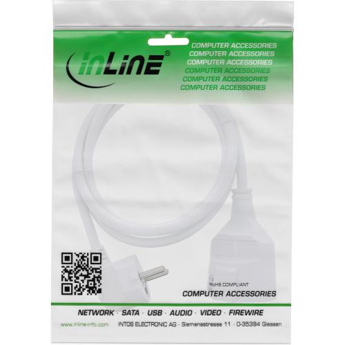 InLine® Strom-Verlängerung Schutzkontakt Stecker gewinkelt / Buchse, weiß, 1m