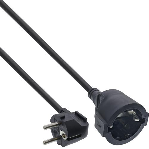 Strom-Verlängerung Schutzkontakt – Stecker gewinkelt / Buchse, schwarz, 1,5m