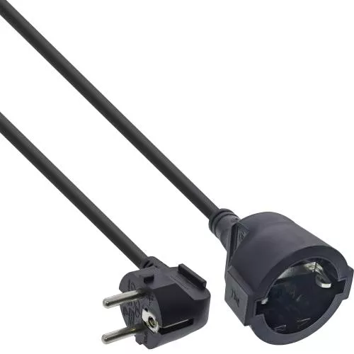 InLine® Strom-Verlängerung Schutzkontakt Stecker gewinkelt / Buchse, schwarz, 1,5m