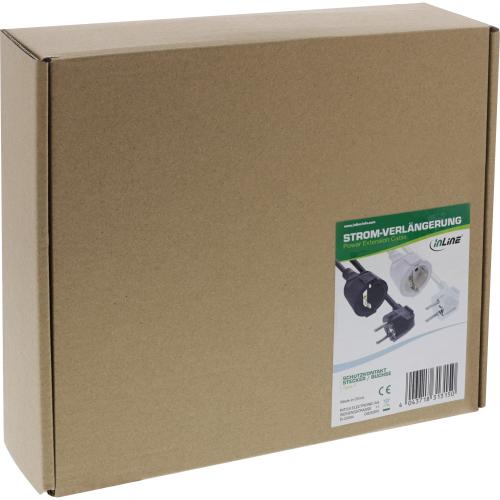 Preview: InLine® Strom-Verlängerung Schutzkontakt Stecker gewinkelt / Buchse, weiß, 15m