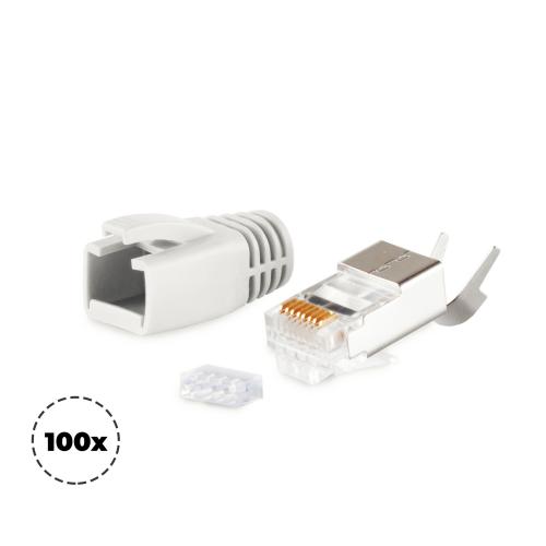 RJ45 Crimpstecker Verlegekabel AWG 23 – geschirmt – 100er Set Grau (Cat.5–Cat.7)
