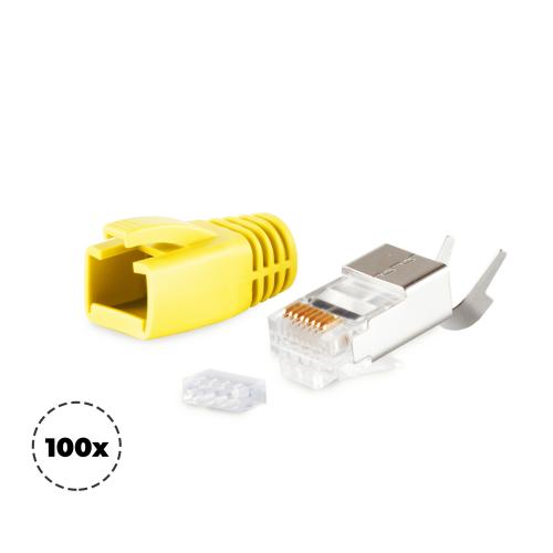 RJ45 Crimpstecker Verlegekabel AWG 23 – geschirmt – 100er Set Gelb (Cat.5–Cat.7)