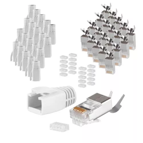RJ45 Crimpstecker Verlegekabel AWG 23 – geschirmt – 20er Set Grau (Cat.5–Cat.7)