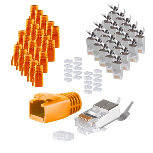RJ45 Crimpstecker Verlegekabel AWG 23 – geschirmt – 20er Set Orange (Cat.5–Cat.7)