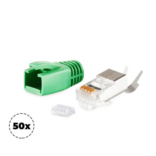 RJ45 Crimpstecker Verlegekabel AWG 23 – geschirmt – 50er Set Grün (Cat.5–Cat.7)