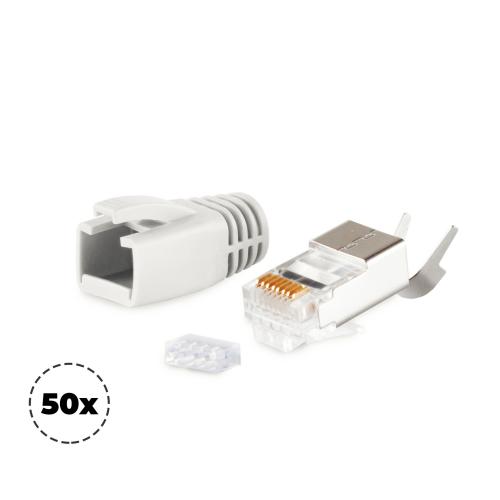 RJ45 Crimpstecker Verlegekabel AWG 23 – geschirmt – 50er Set Grau (Cat.5–Cat.7)