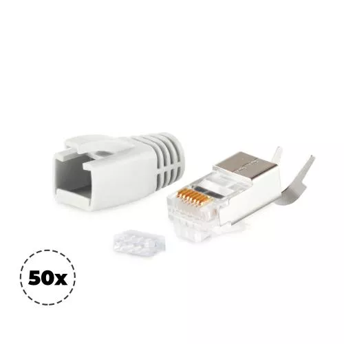 RJ45 Crimpstecker Verlegekabel AWG 23 – geschirmt – 50er Set Grau (Cat.5–Cat.7)