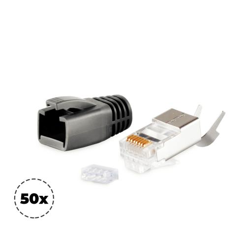 RJ45 Crimpstecker Verlegekabel AWG 23 – geschirmt – 50er Set Schwarz (Cat.5–Cat.7)