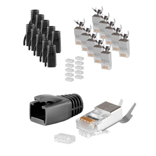 RJ45 Crimpstecker Verlegekabel AWG 23 – geschirmt – 10er Set Schwarz (Cat.5–Cat.7)