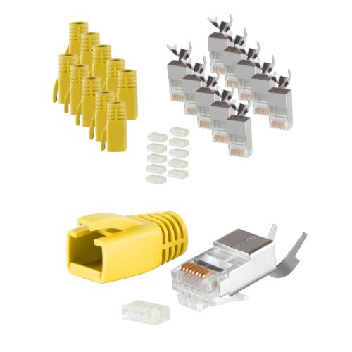 RJ45 Crimpstecker Verlegekabel AWG 23 – geschirmt – 10er Set Gelb (Cat.5–Cat.7)