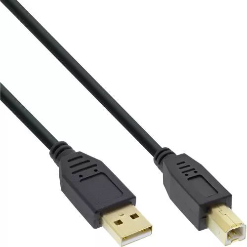100er Bulk-Pack InLine® USB 2.0 Kabel, A an B, schwarz, Kontakte gold, 1m