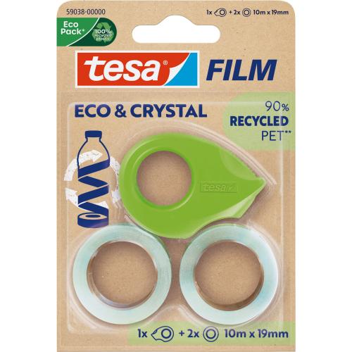 tesafilm® Eco & Crystal, 10m x 19mm, Blister 2er-Pack + Mini-Abroller