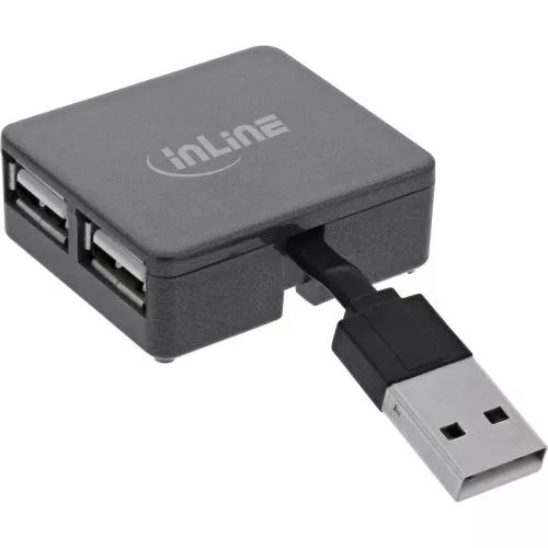 InLine® USB 2.0 Hub, 4 Port, schwarz, Kabel 30cm, schmale Bauform