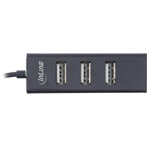 Preview: InLine® USB 2.0 Hub, 4 Port, schwarz, Kabel 30cm, schmale Bauform