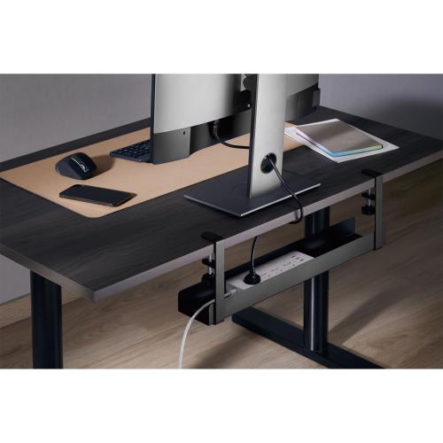 Preview: Kabelführungsschiene für Untertisch-Montage, mit Schraubklemmen, Stahl, Schwarz, 600 mm