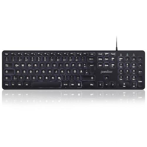 Perixx PERIBOARD-331 DE B, Tastatur, USB kabelgebunden, Hintergrundbeleuchtung, schwarz