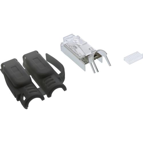 Preview: RJ45 Crimpstecker Cat.6A – Geschirmt, mit Knickschutz & Einfädelhilfe, 10er Pack, schwarz