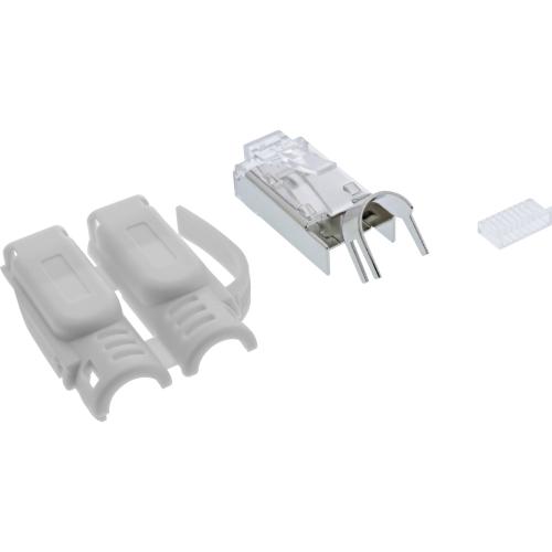 Preview: RJ45 Crimpstecker Cat.6A – Geschirmt, mit Knickschutz & Einfädelhilfe, 10er Pack, grau