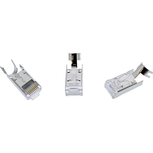 Preview: RJ45 Crimpstecker Cat.6A – Geschirmt, mit Knickschutz & Einfädelhilfe, 10er Pack, grau