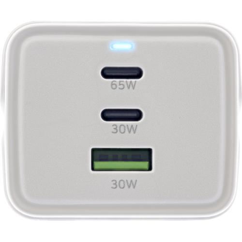 Preview: InLine® USB Netzteil, 65W Ladegerät, 2x USB-C + 1x USB-A, mit Schutzkontaktbuchse und 1,5m Kabel, PD3.0 PPS GaN, weiß