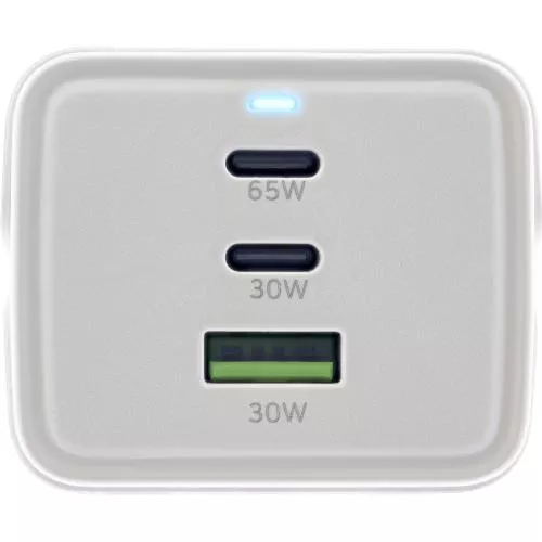 InLine® USB Netzteil, 65W Ladegerät, 2x USB-C + 1x USB-A, mit Schutzkontaktbuchse und 1,5m Kabel, PD3.0 PPS GaN, weiß