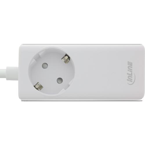 Preview: InLine® USB Netzteil, 65W Ladegerät, 2x USB-C + 1x USB-A, mit Schutzkontaktbuchse und 1,5m Kabel, PD3.0 PPS GaN, weiß