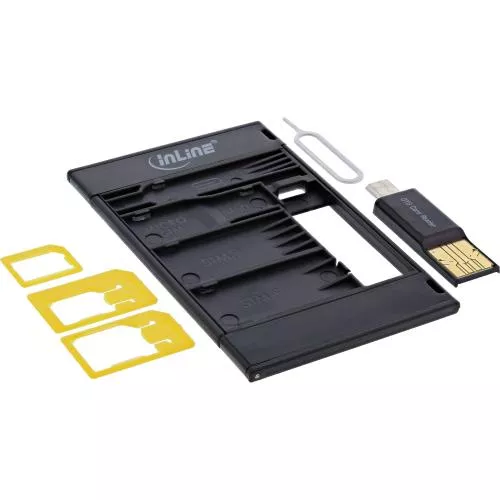 InLine® SIM-BOX, Simkartenadapter und Zubehörbox mit OTG Kartenleser