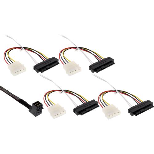 Preview: InLine® Mini SAS HD Kabel, SFF-8643 gewinkelt zu 4x SFF-8482 + Strom, 0,5m