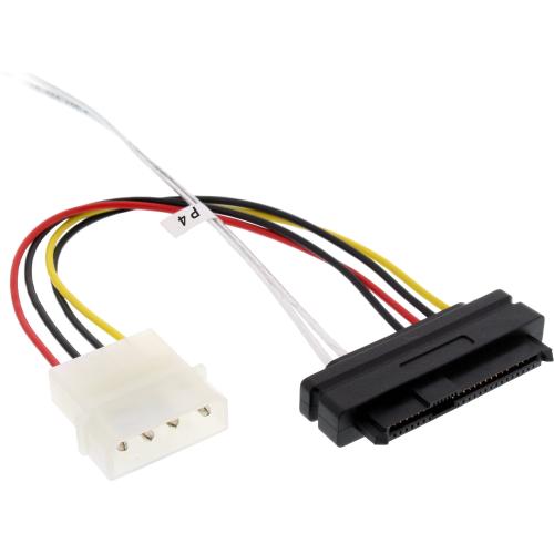 Preview: InLine® Mini SAS HD Kabel SFF-8643 gewinkelt zu 4x SFF-8482 + Strom 1m