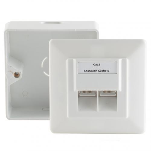 Netzwerkdose Cat.5e 2-fach AP/UP-Set, geschirmt, weiß