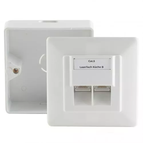 Netzwerkdose Cat.5e 2-fach AP/UP-Set, geschirmt, weiß
