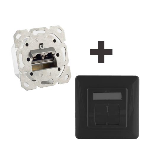 Netzwerkdose Cat.6A Unterputz 2-fach, vollgeschirmt, LSA, horizontale Kabelführung, inkl. Zentralstück & Abdeckrahmen, Anthrazit