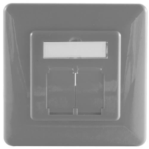 Abdeckrahmen für Netzwerkdosen 80×80 mm, inkl. Zentralstück 50×50 mm, Silber-Grau (RAL 7001)