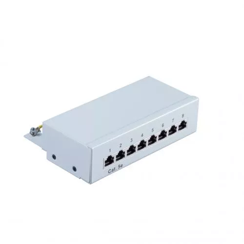 Patchpanel Cat.5e – 8 Port – geschirmt – Desktop/Wandmontage – lichtgrau