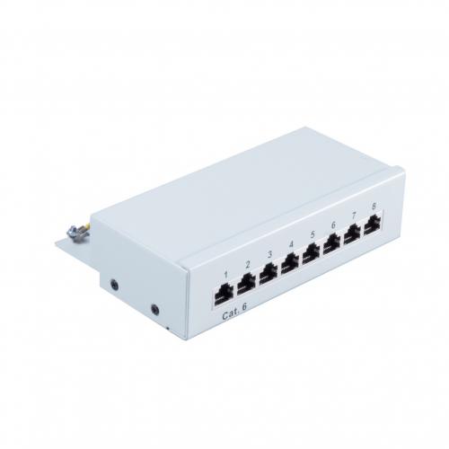Patchpanel Cat.6 – 8 Port – geschirmt – Desktop/Wandmontage – lichtgrau
