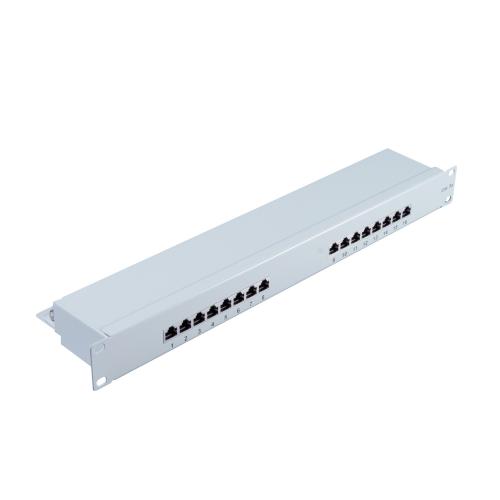 Patchpanel Cat.5e – 16 Port – geschirmt – 19 Zoll – 1 HE – lichtgrau