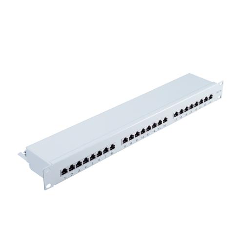 Patchpanel Cat.5e – 24 Port – geschirmt – 19 Zoll – 1 HE – lichtgrau