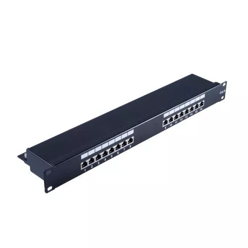 Patchpanel Cat.6 – 16 Port – geschirmt – 19 Zoll – 1 HE – schwarz