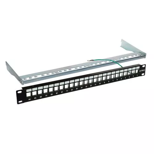 Keystone Patchpanel 19 Zoll, 24 Port, 1HE, mit Erdung, schwarz