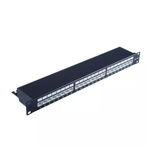 Patchpanel Cat.6A – 24 Port – geschirmt – 19 Zoll – 1 HE – schwarz